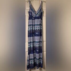 Faded Glory Blue Teal Striped V-Neck Maxi Dress